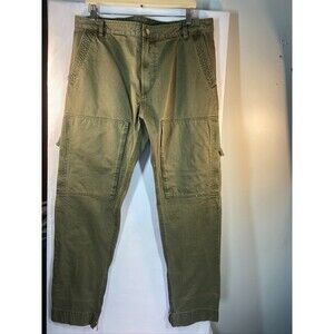 DIESEL MENS GREEN CANVAS SZ 34 X 30 ZIP BAND HEM TAPERED ADJUSTABLE WAIST PANT